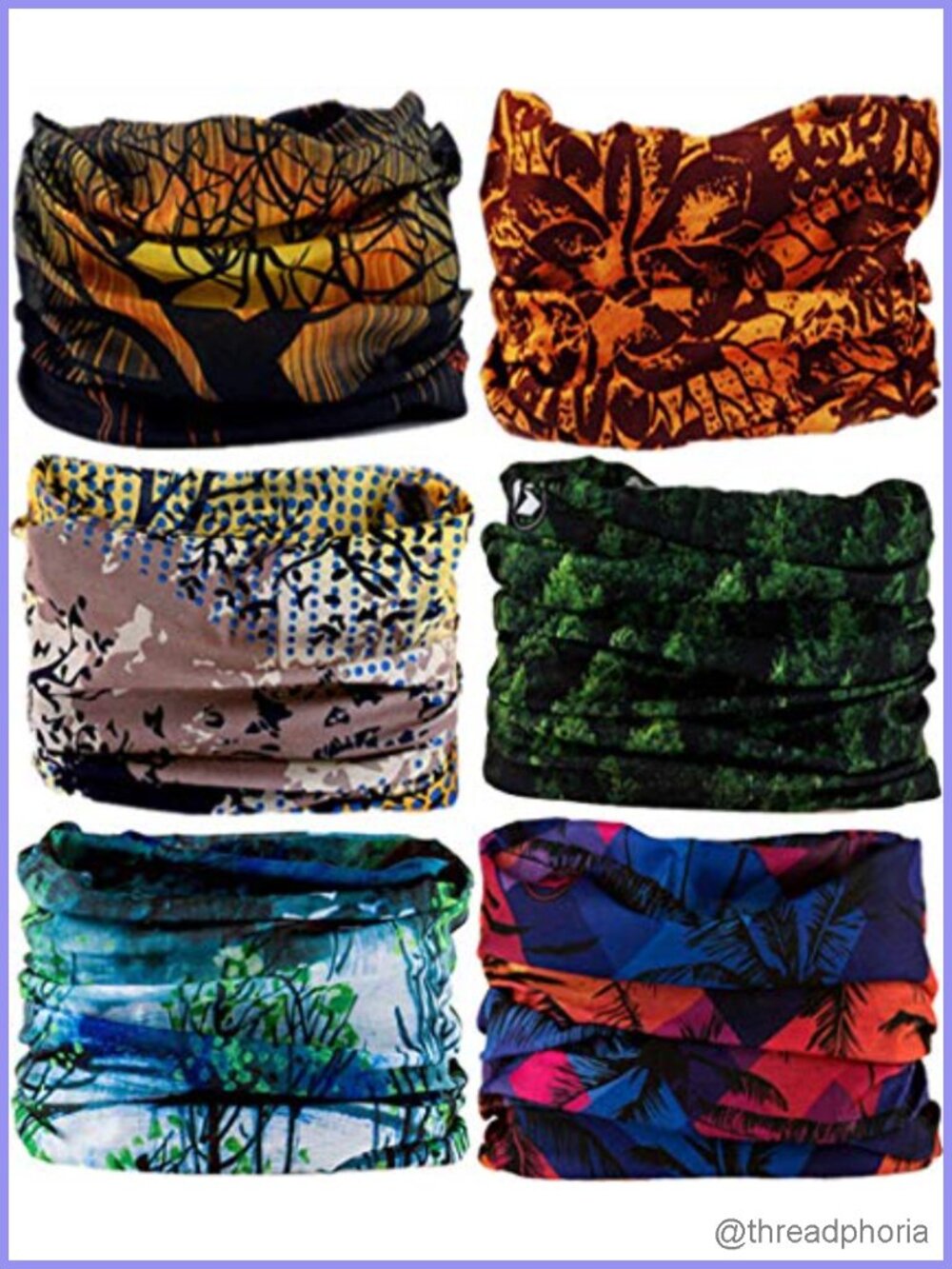 Polyester Headband Neck Gaiter 6 Pack - Unisex Wrap for Running, Hiking, and